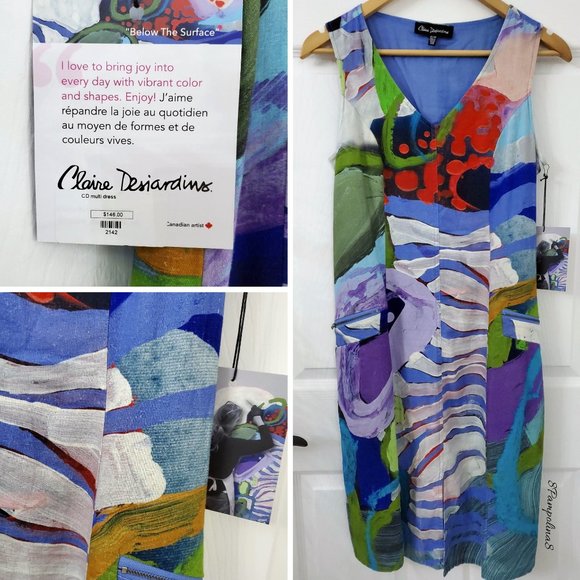 Claire Desjardins Dresses & Skirts - Claire Desjardins Linen Blend Watercolor Below the Surface Sleeveless Dress